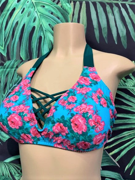 SALE Britney Halter Emerald Pink Blossoms
