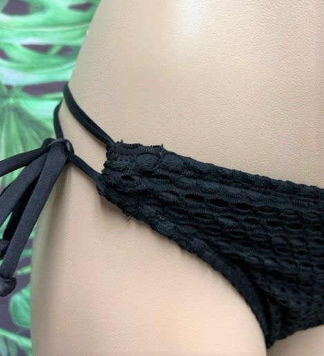 Cabo Tie Side Bottoms Black on Black Crochet Net