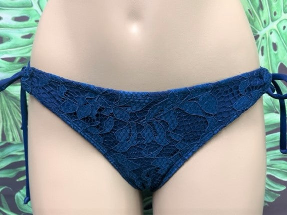 Cabo Tie Side Bottoms Navy Blue Crochet Lace