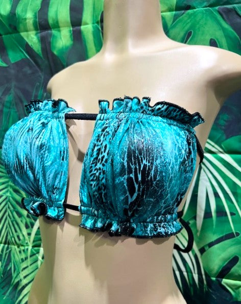 Ella Reversible Ruffle Top Teal Snake