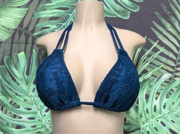 Layla Triangle Top Navy Blue Crochet Lace