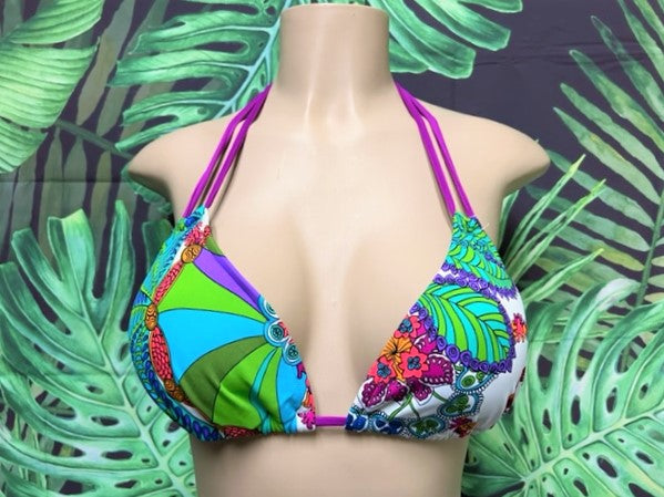 Layla Triangle Top White and Magenta Paisley