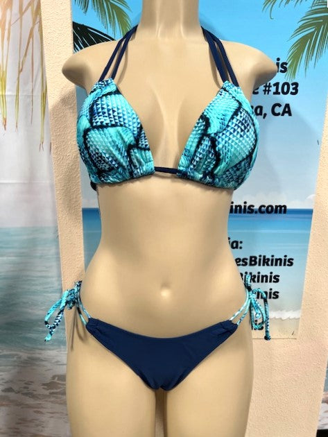 Cabo Tie Side Bottoms Navy Aqua Water