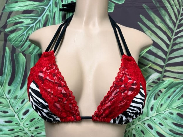 SALE Layla Triangle Top Zebra with Red Lace