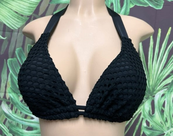 Lola Double String Bikini Top Black on Black Crochet Net
