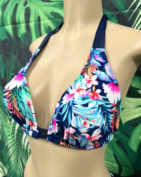 Lola Double String Bikini Top Blue Tropical