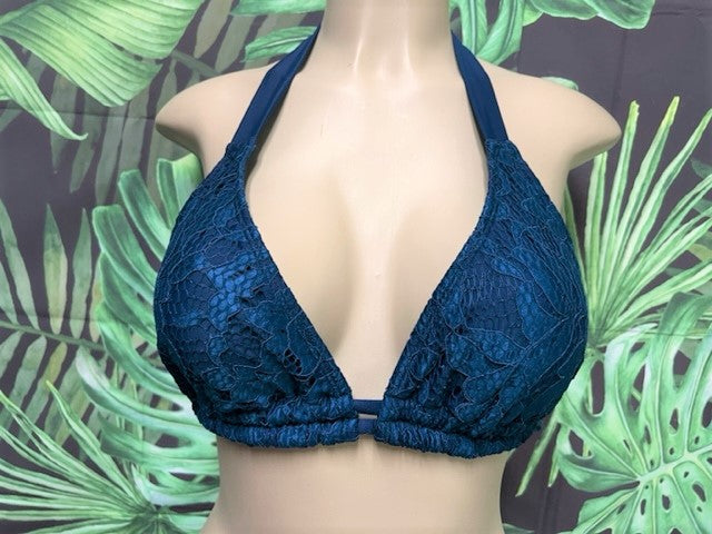 Lola Double String Bikini Top Navy Crochet Lace