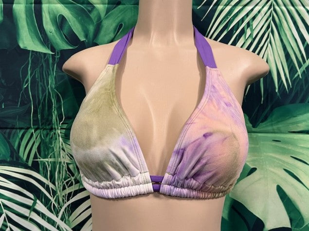 SALE Lola Double String Bikini Top Purple Brown Tie Dye