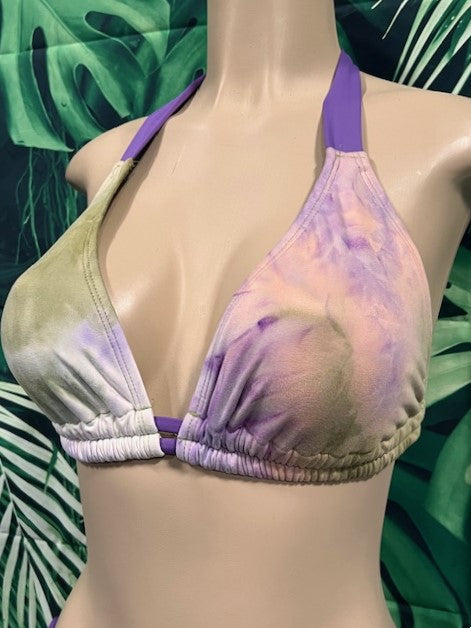 SALE Lola Double String Bikini Top Purple Brown Tie Dye