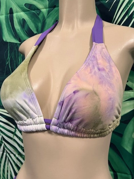Lola Double String Bikini Top Purple Brown Tie Dye
