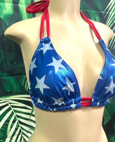 2024 Lolita Double String Bikini Top Patriotic Big Stars Metallic