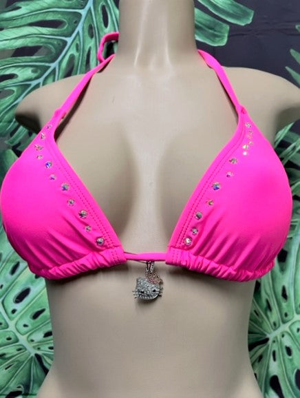 Hello Kitty Lyla Crystal Bikini Top Neon Pink with AB crystals