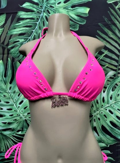 BARBIE Lyla Crystal Bikini Top Neon Pink with AB crystals