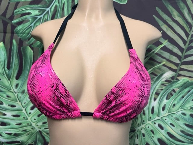 FINAL SALE Lyla Triangle Top Hot Pink Black Anaconda