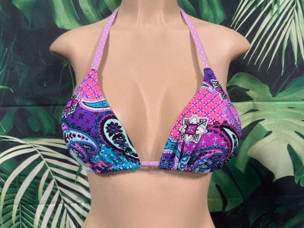 Lyla Triangle Top Purple Paisley Dots