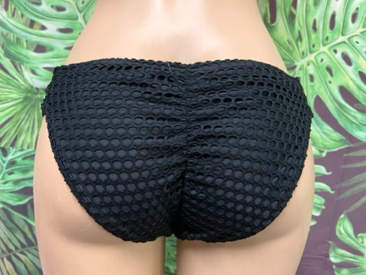 Paradise Bikini Bottoms Black on Black Crochet Net