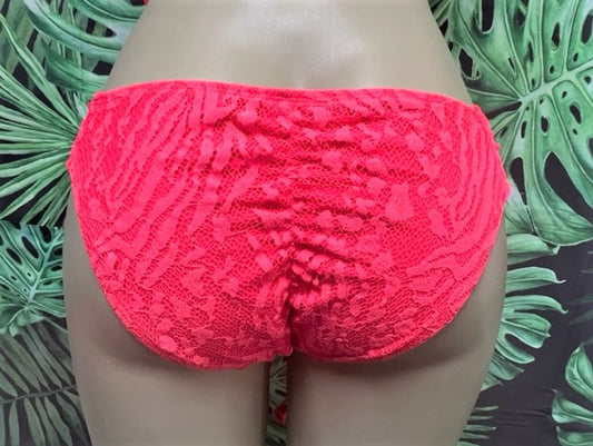 Paradise Bikini Bottoms Neon Coral Crochet Lace