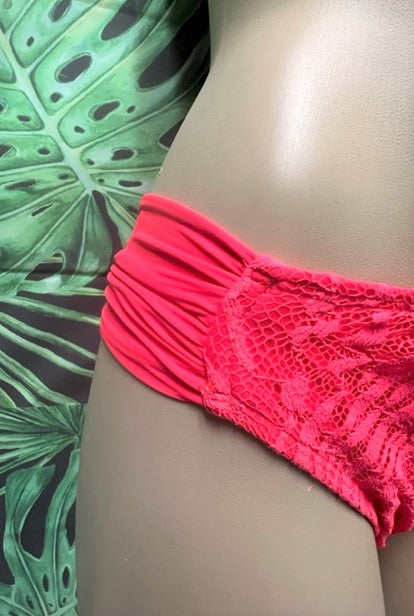 Paradise Bikini Bottoms Neon Coral Crochet Lace