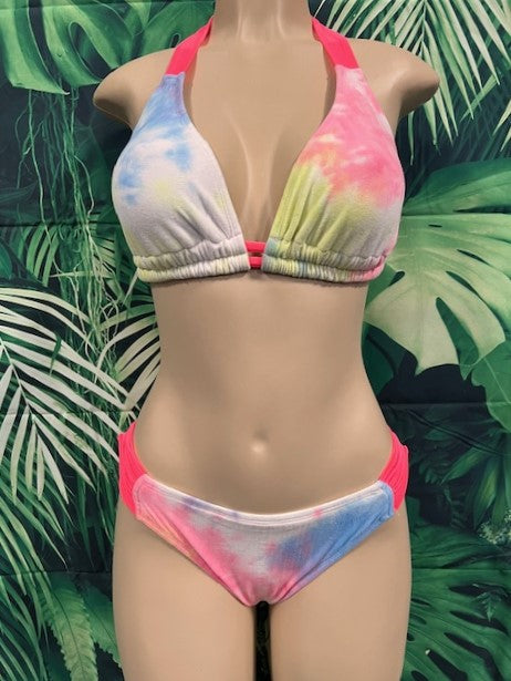 SALE Lola Double String Bikini Top Coral Tie Dye