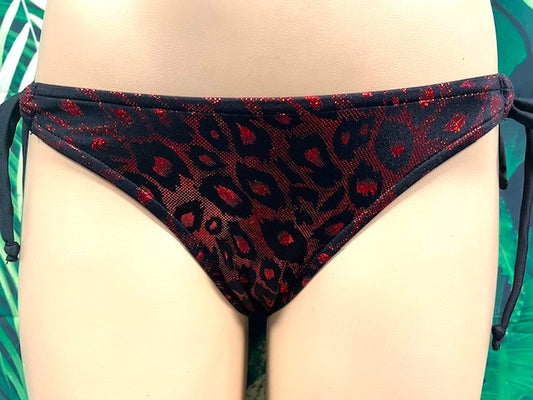 Cabo Tie Side Bottoms Black and Red Cheetah Metallic
