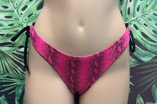 FINAL SALE Thong To Tie Bottoms Hot Pink Black Anaconda