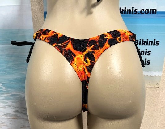Thong Bottoms To Tie Black and Orange Flames