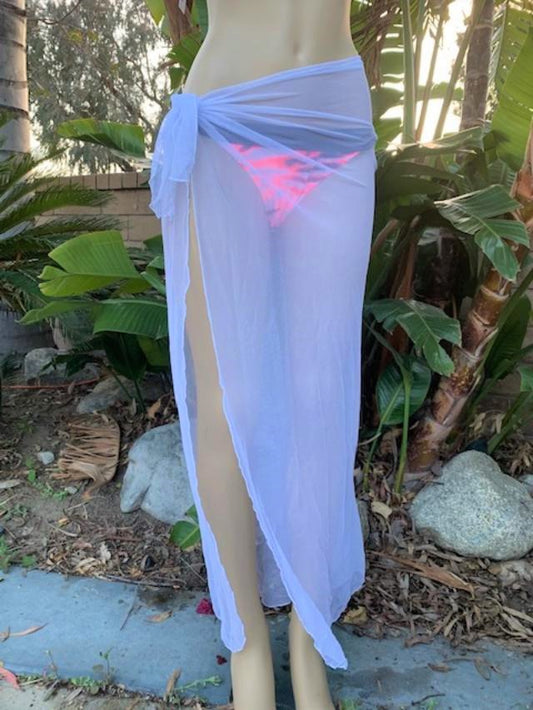 Long Wrap Skirt Cover Up Sarong White Mesh
