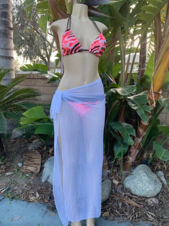 Long Wrap Skirt Cover Up Sarong White Mesh