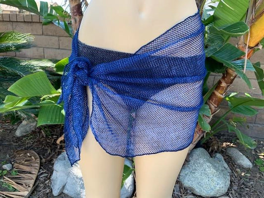 Wrap Skirt Cover Up Sarong Blue Crochet Net