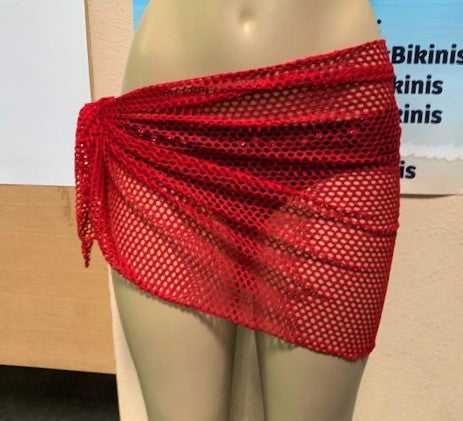 Wrap Skirt Cover Up Sarong Red Crochet Net