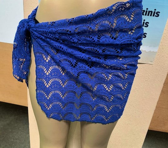 Wrap Skirt Cover Up Sarong Royal Blue Crochet Net