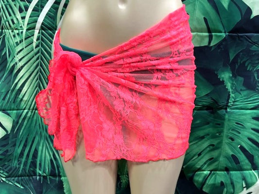 Wrap Skirt Cover Up Sarong Neon Coral Lace