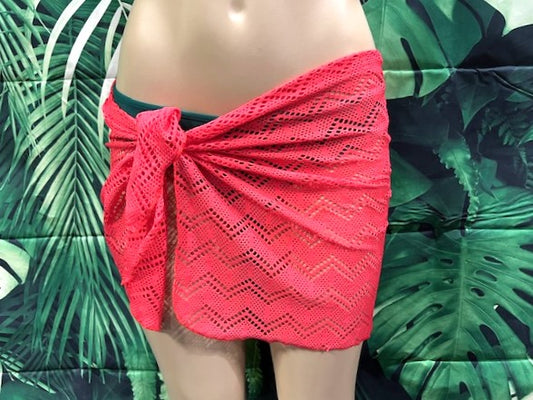 Wrap Skirt Cover Up Sarong Dark Coral Crochet Net