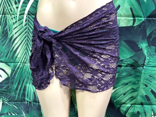 Wrap Skirt Cover Up Sarong Eggplant Purple Crochet Net