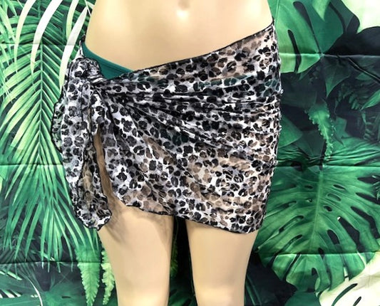 Wrap Skirt Cover Up Sarong Black White Leopard Mesh
