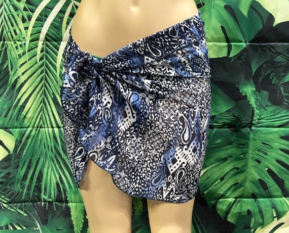 Wrap Skirt Cover Up Sarong Navy Paisley Sheer