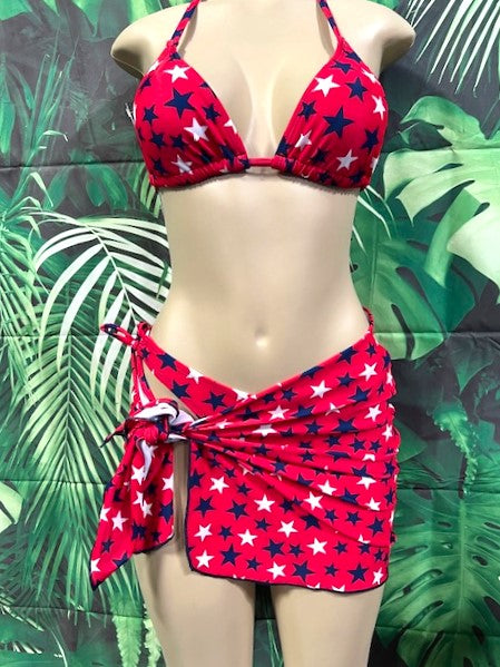 Wrap Skirt Cover Up Sarong Patriot Red Stars