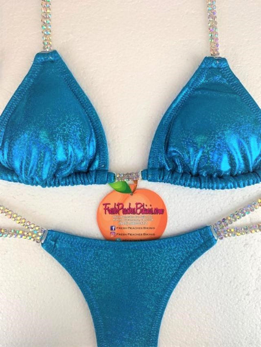 Competition Bikini SET Pro Top and Butterfly Pro Bottoms Turquoise Sparkle