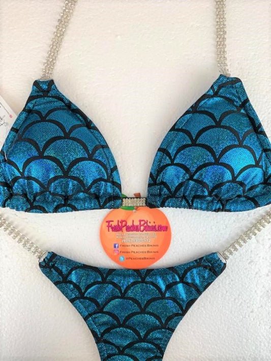 Competition Bikini SET Pro Top and Fever Pro Bottoms Blue Scales