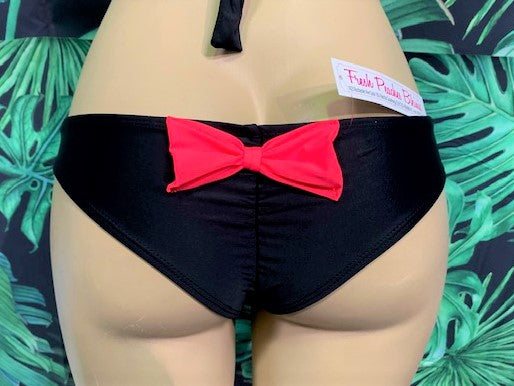 Tonga Bikini Bottoms Pop of Color Black & Coral