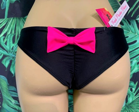 Tonga Bikini Bottoms Pop Of Color Black & Neon Pink