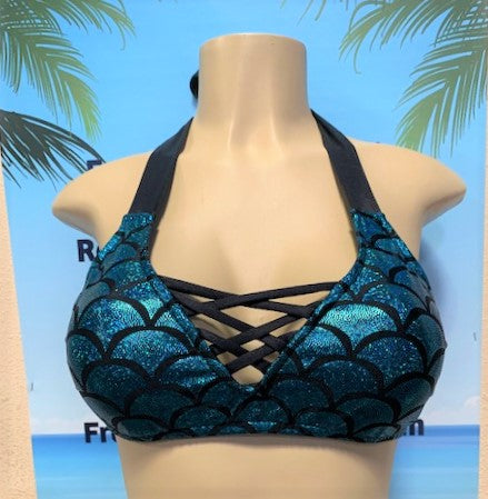 Britney Halter Mermaid Scales Turquoise