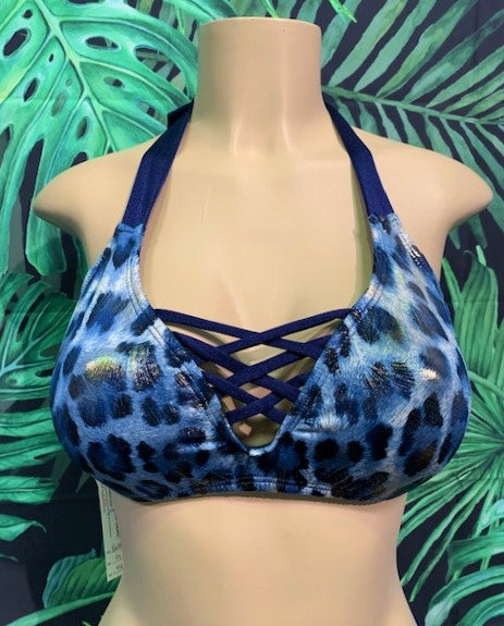 Britney Halter Blue Gold Leopard