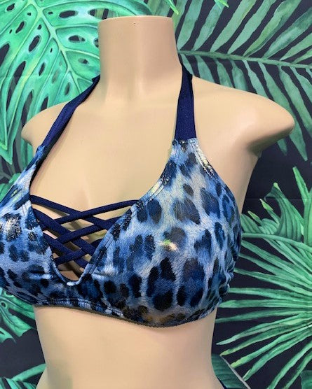 Britney Halter Blue Gold Leopard