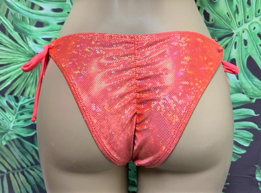 Cabo Tie Side Bottoms Coral and Gold Hologram