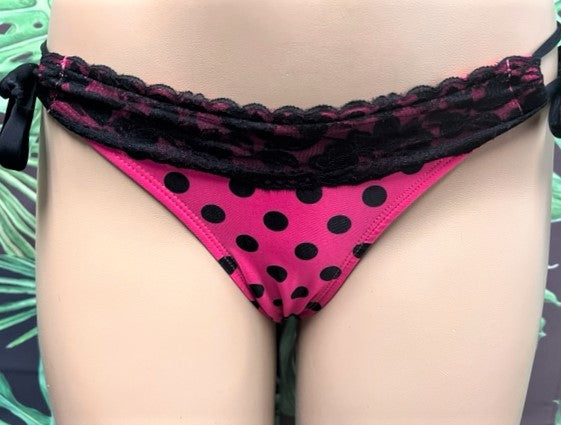 Cabo Tie Side Bottoms Pink Black Polka Dots