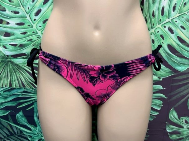 Cabo Tie Side Bottoms Pink Black Hibiscus