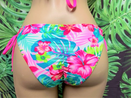Cabo Tie Side Bottoms Neon Pink Tropical
