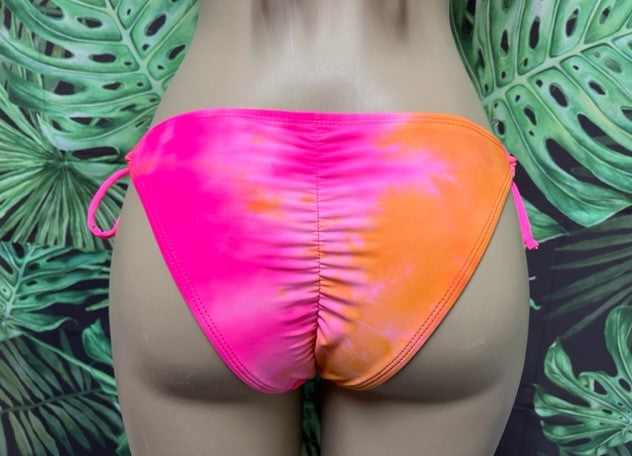 Cabo Tie Side Bottoms Neon Pink Oranage Tie Dye