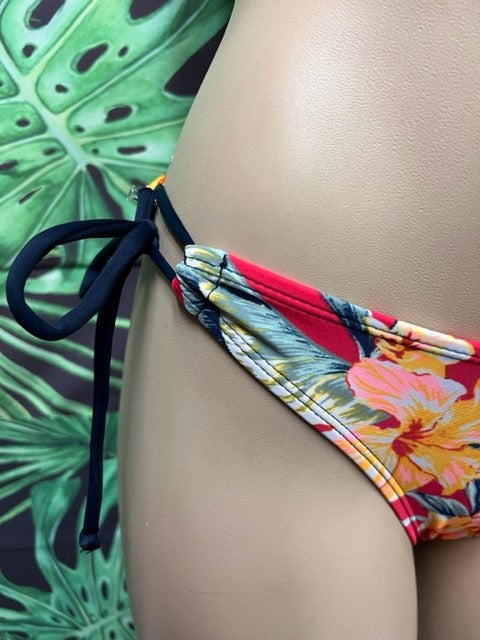 Cabo Tie Side Bottoms Bright Red Tropical
